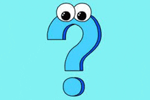 a blue question mark with googly eyes and a circle around it on a blue background .