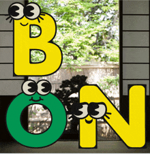 a cartoon illustration of the letters b o and n