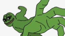 a cartoon of a green frog laying on its back with a white background