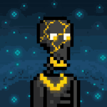 a pixel art of a man with a gold necklace