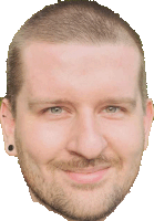 a close up of a man 's face with a black earring