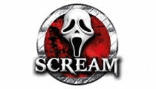 the logo for the movie scream with a screaming ghost face in a circle .