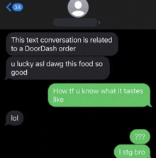 a text conversation is related to a doordash order between two people