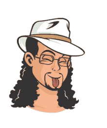 a cartoon of a man wearing a white hat and glasses sticking out his tongue