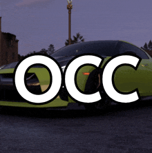 a picture of a green car with the word occ written on it