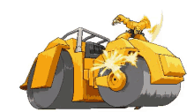 a pixel art of a man riding on top of a yellow car .