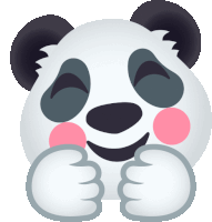 a panda bear with its eyes closed and pink cheeks is smiling