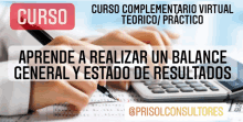 a person is writing on a piece of paper with the words aprende a realizar un balance general y estado de resultados on it