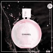 a bottle of chanel chance eau tendre perfume on a black background