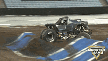 a monster jam truck is going around a track