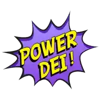 a purple and yellow graphic that says power dei on it