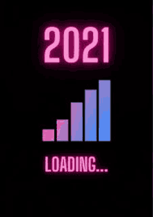 a pink and blue bar graph with the words `` 2021 loading '' .