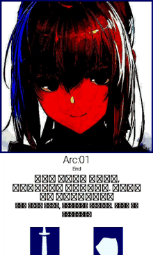 a picture of a girl with a red face and the words arc 01 end