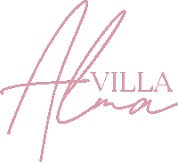 a logo for alma villa is written in pink