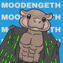 a cartoon drawing of a cow with the word moodengeth written on the bottom