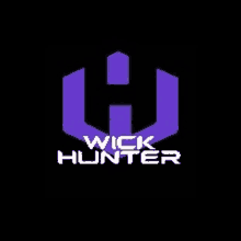 the logo for wick hunter is a purple hexagon with the letter h on it .