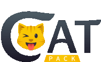 a logo for cat pack with a cat sticking its tongue out