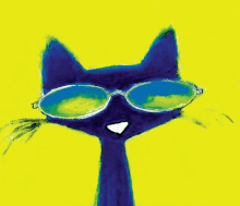 a painting of a cat wearing sunglasses on a bright yellow background