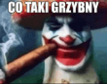 a pixelated image of a clown smoking a cigar with the words co taki grzybny