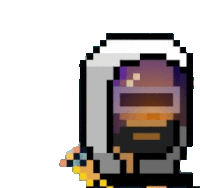 it is a pixel art of a person wearing a helmet .