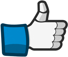 a blue and white thumbs up sign with a black border