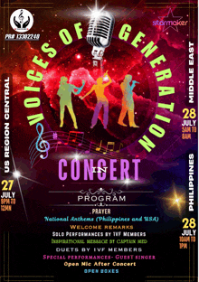 a poster for voices of generation concert on july 28