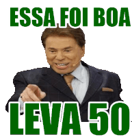 a man in a suit and tie is pointing at the camera with the words " essa foi boa leva 50 " below him