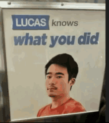 a lucas knows what you did poster with a man in a red shirt