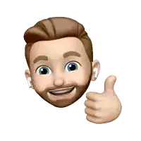 a cartoon man with a beard and ear buds gives a thumbs up