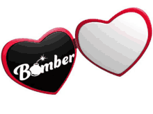 a heart shaped mirror with the word bomber on the front