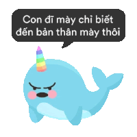 a narwhal with a rainbow horn and a speech bubble