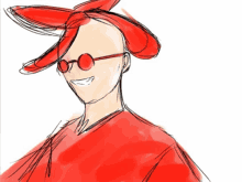 a drawing of a man with a red hat and sunglasses