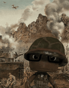 a painting of a soldier with glasses and a helmet