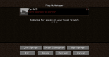 a screenshot of a minecraft game that says " can t connect to server "