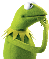 kermit the frog has a white eye and a yellow collar