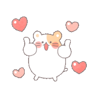 a cartoon hamster is giving a thumbs up with hearts around it