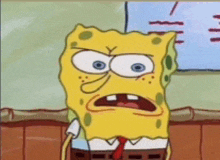 a cartoon of spongebob with a very angry look on his face