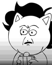 a black and white drawing of a cat with an angry expression on its face