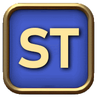 a blue square with the letter st in gold