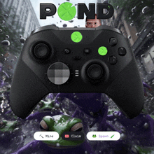 a black xbox controller with the word pond on the top