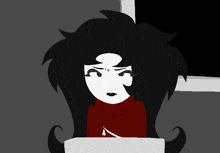 a cartoon of a girl with black hair and a red sweater