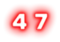 the number 47 is glowing brightly in red on a white background