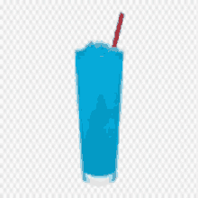 a blue drink with a red straw in a glass .