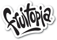 a black and white fruitopia logo with a white border