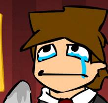 a cartoon character is crying with a tear coming out of his eye