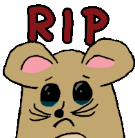 a cartoon drawing of a mouse with the word rip above it