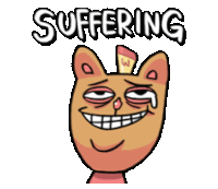 a cartoon drawing of a cat with the word suffering written above it