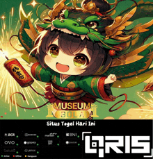 a poster for museum bola shows a dragon girl holding a firework