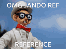 a cartoon character wearing sunglasses and a hat says " omg jando ref reference "