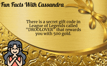 a gold background that says fun facts with cassandra on it